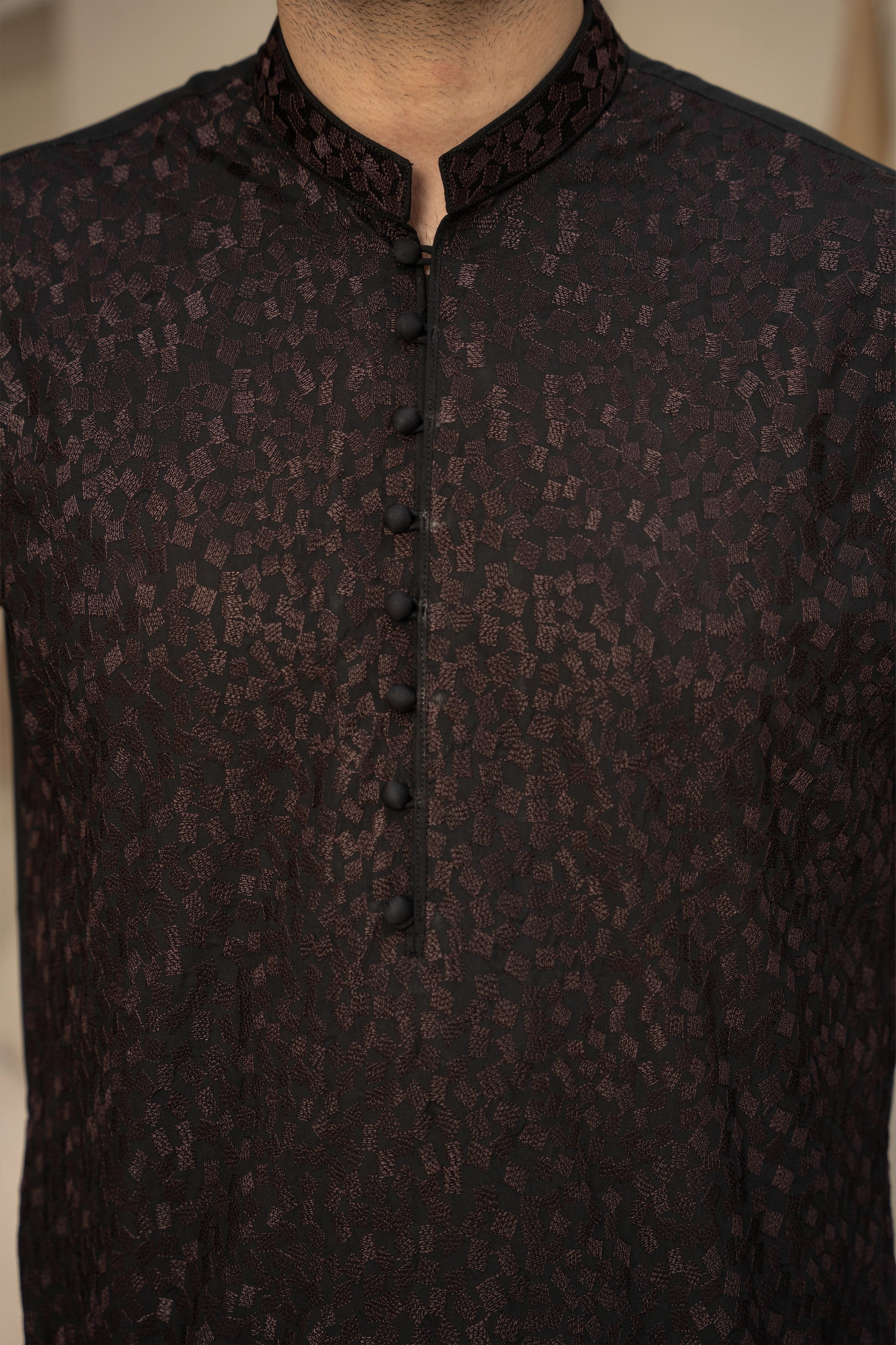 Black Unstitch Kameez Shalwar With Fully Front Allover Embroidered & Bann With Signature Pattern And Design