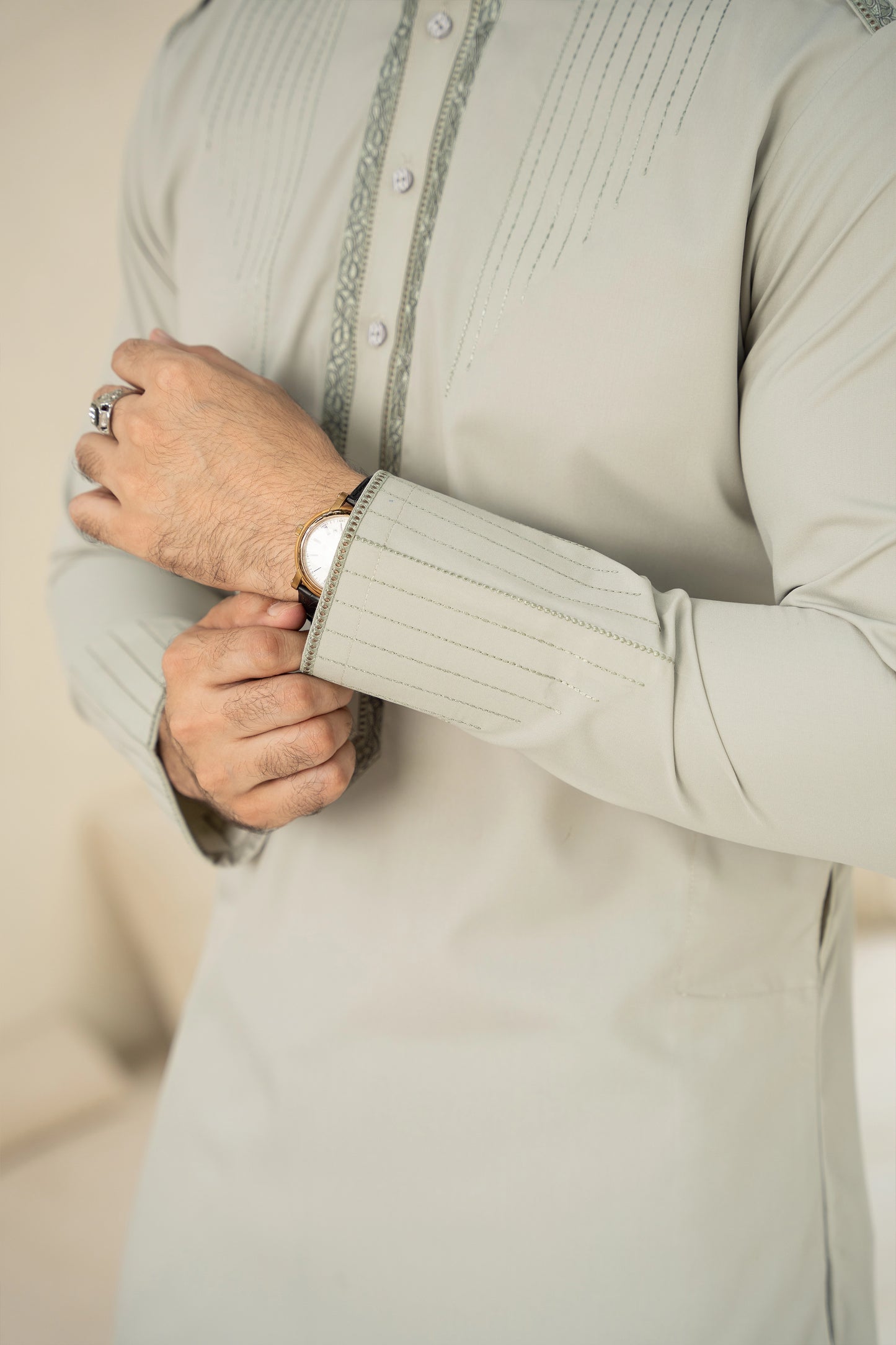 Men Embroidered Unstitch Kameez Shalwar With Neckline/ Bann & Shoulder Loop With Slevees, & Embroidered With Signature Pattern And Design - Nyanza