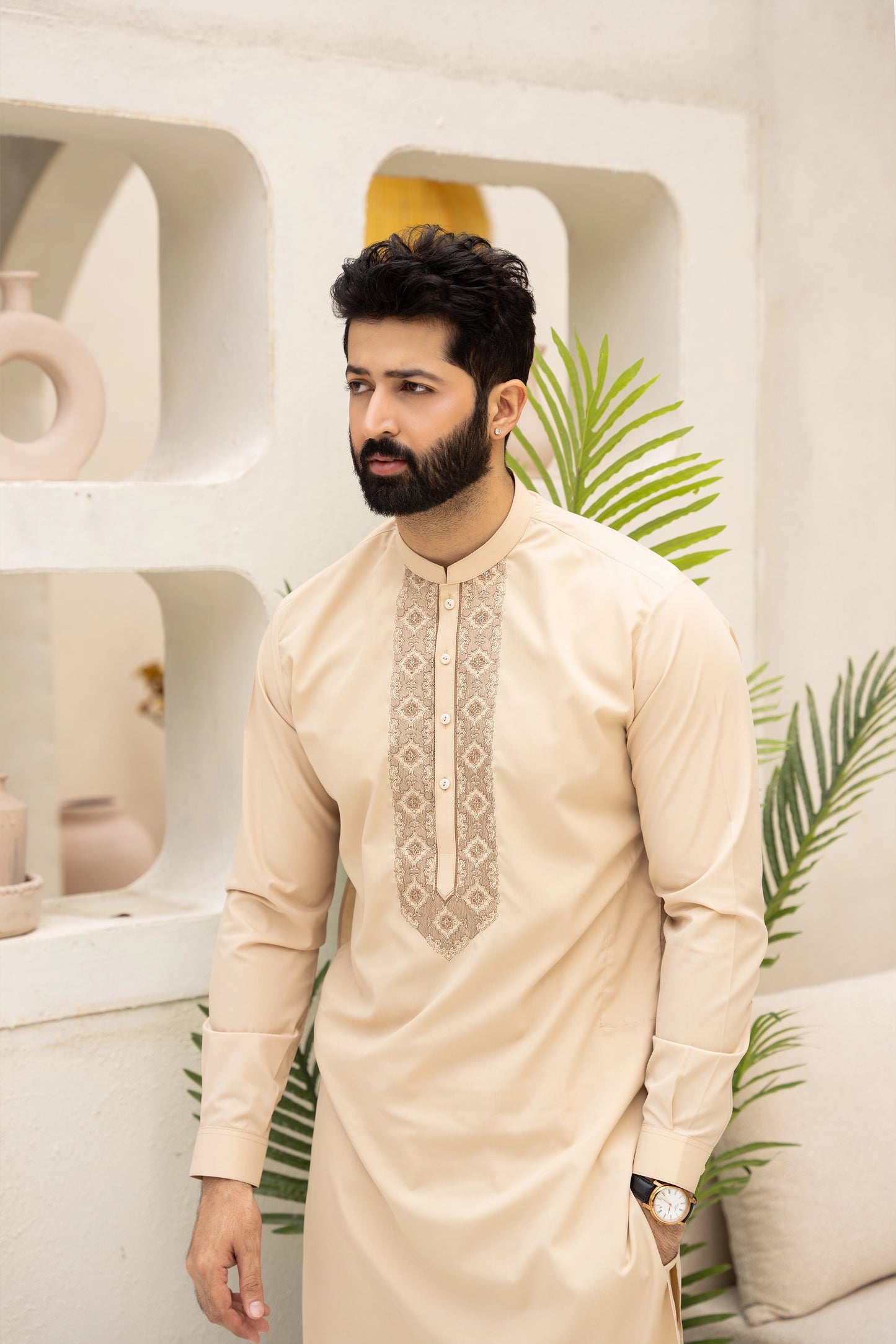 Whip Men Semi-Formal Neckline Embroidered Unstitch Kameez Shalwar With Signature Pattern And Design