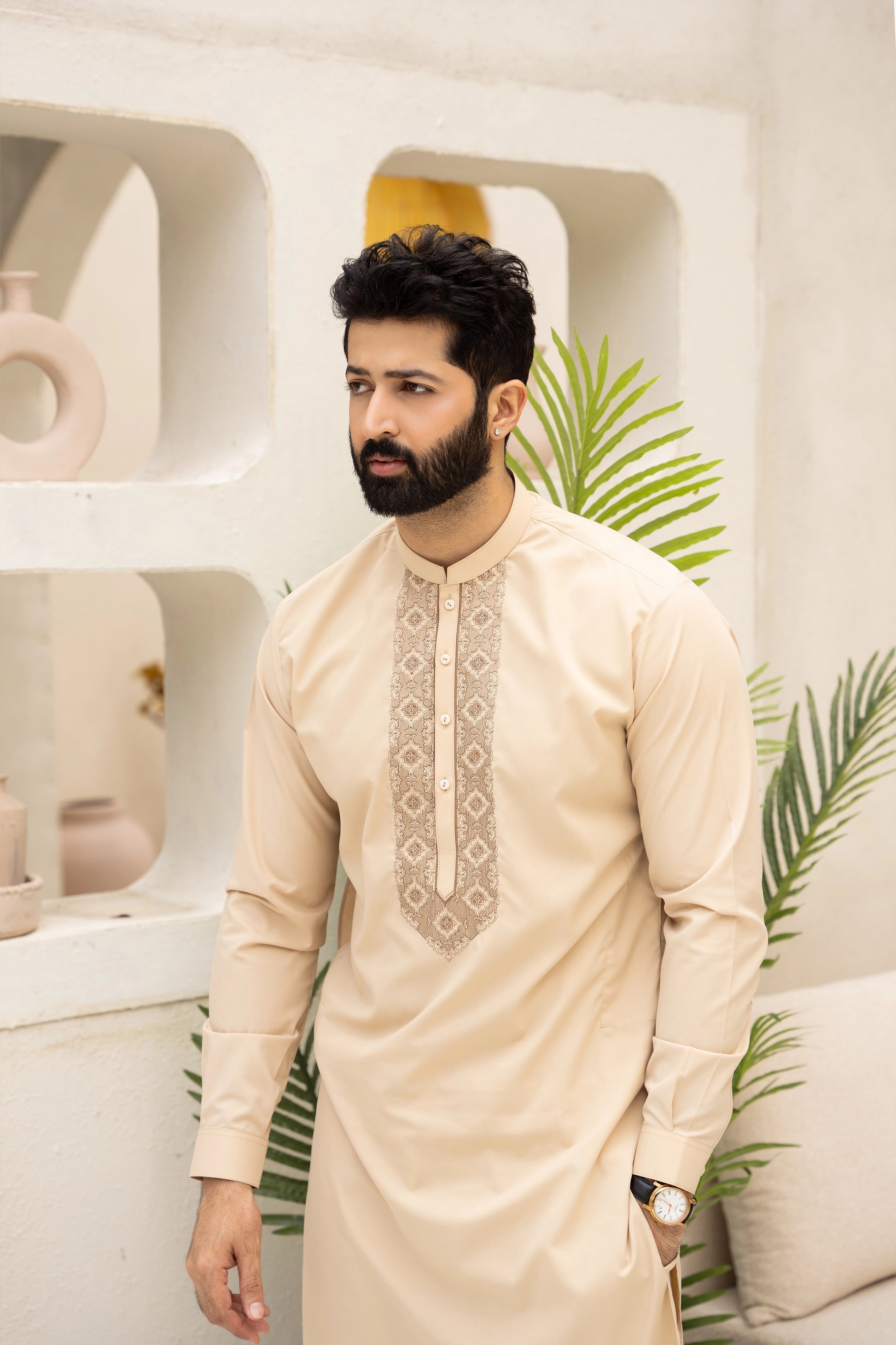 Whip Men Semi-Formal Neckline Embroidered Unstitch Kameez Shalwar With Signature Pattern And Design