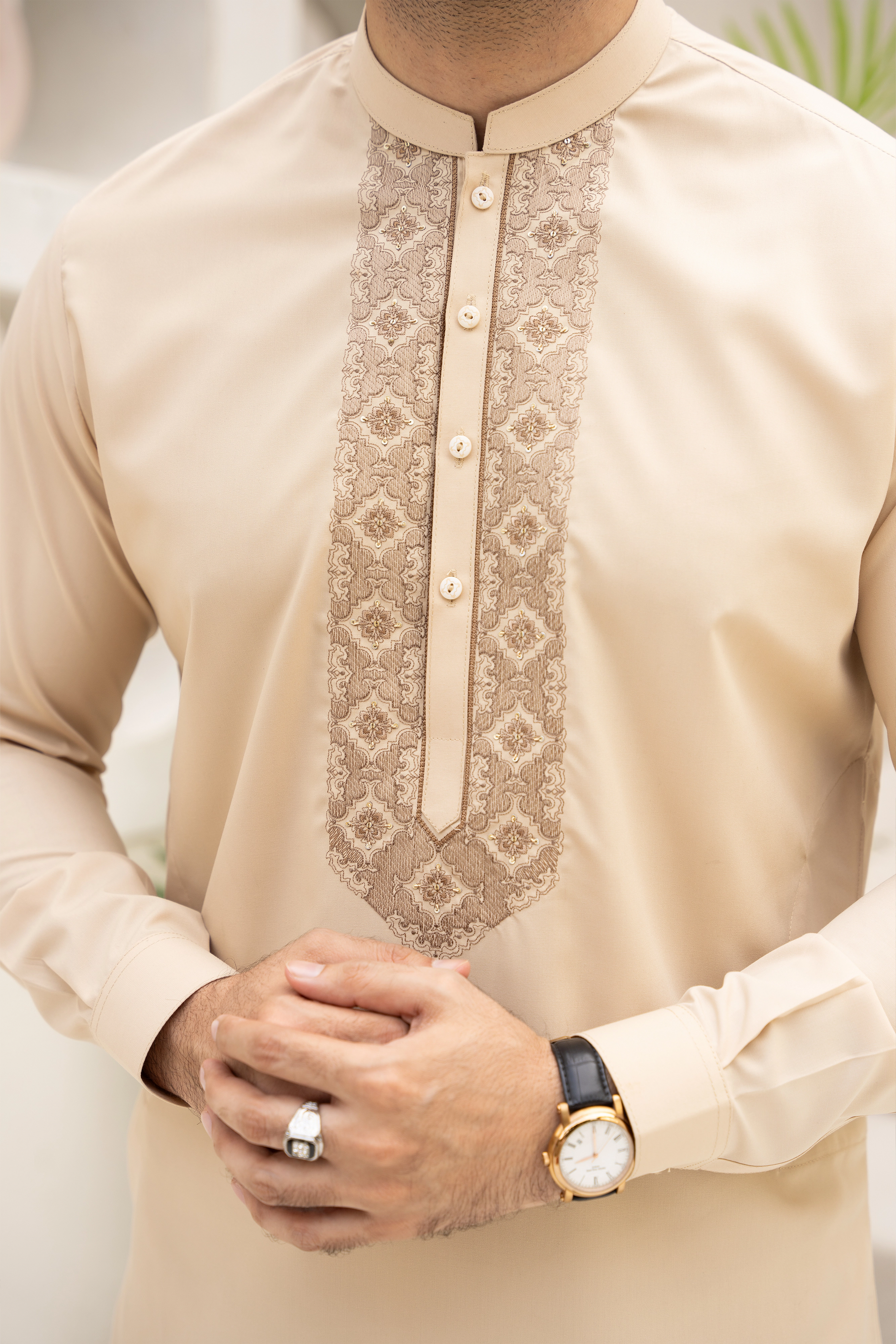 Whip Men Semi-Formal Neckline  Unstitch Embroidered Kameez Shalwar With Signature Pattern And Design