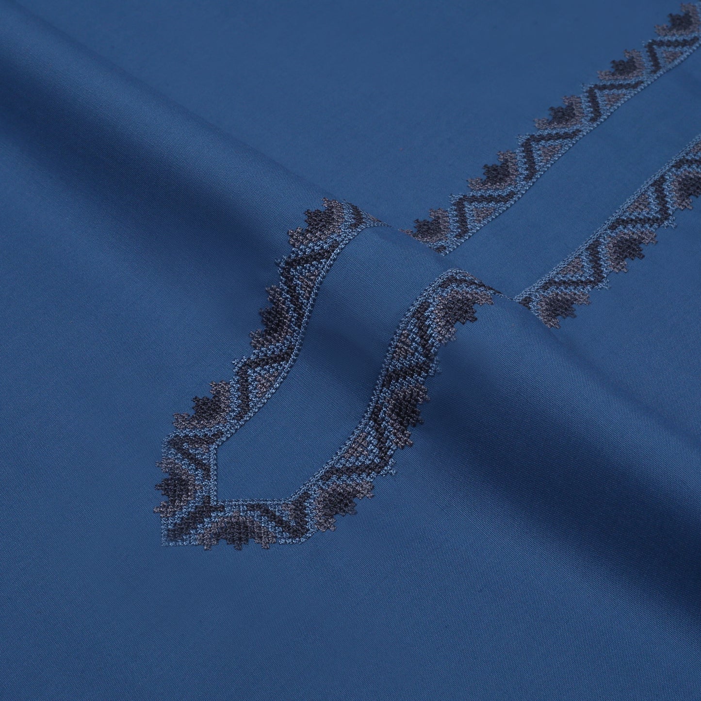 Men Unstitch Embroidered Neckline Kameez Shalwar True-Blue