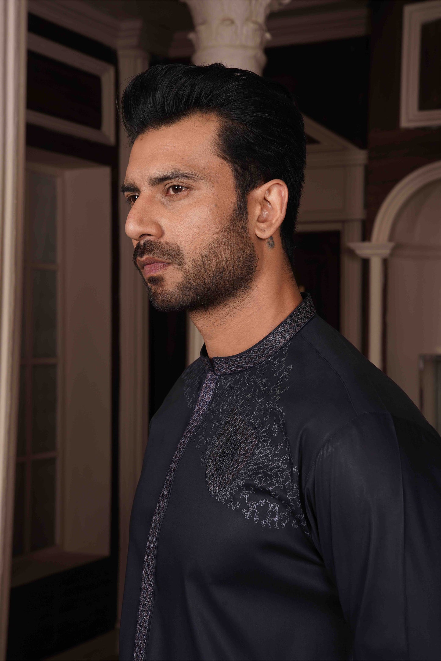 Men Unstitch Embroidery Kameez Shalwar-Navy