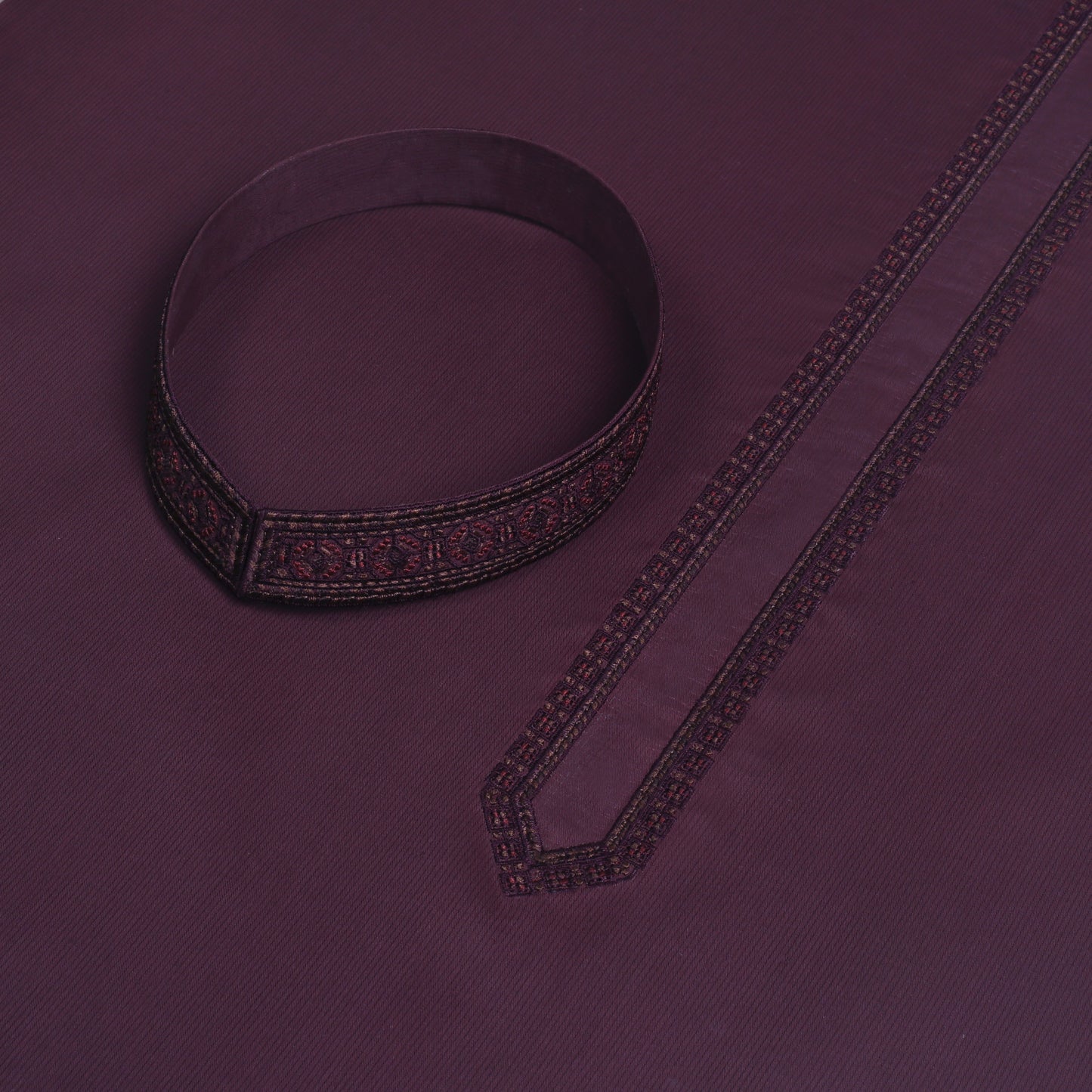 Men Maroon-Oak Unstitch 100% Textured Cotton Fabric Embroidered Kurta
