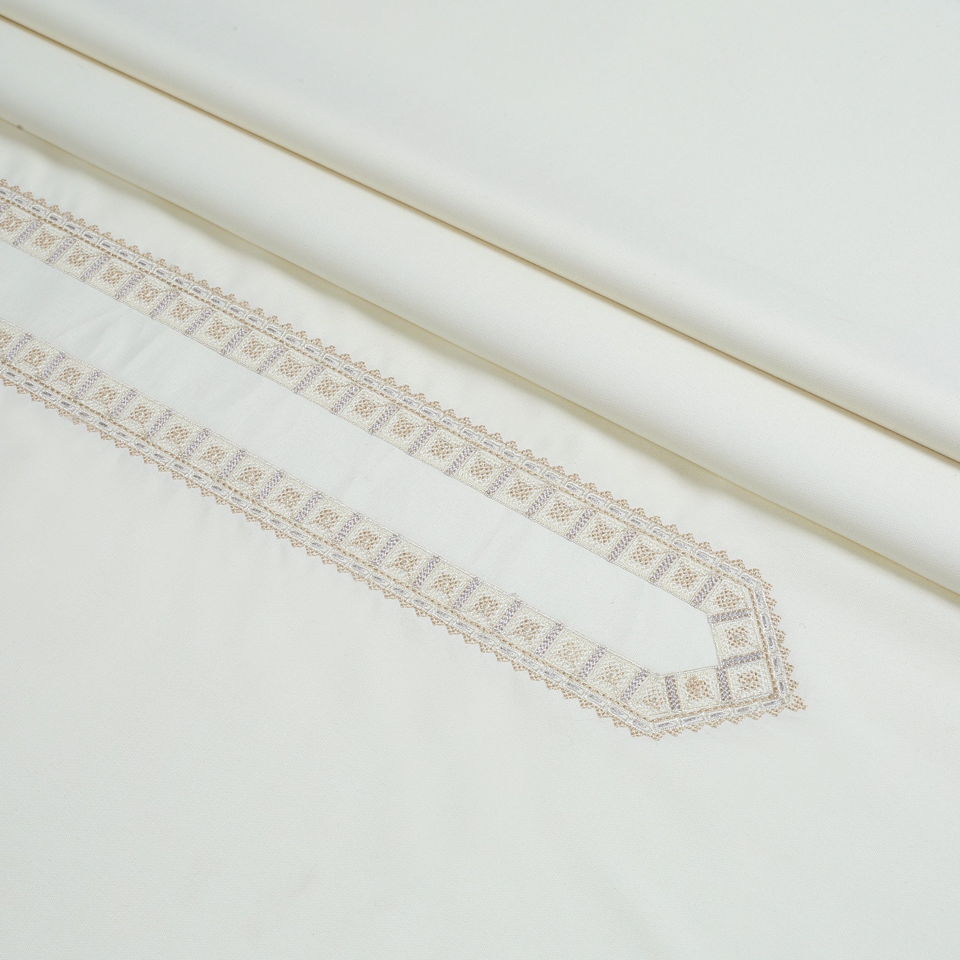 Men Unstitch Embroidered Neckline Kameez Shalwar Cream