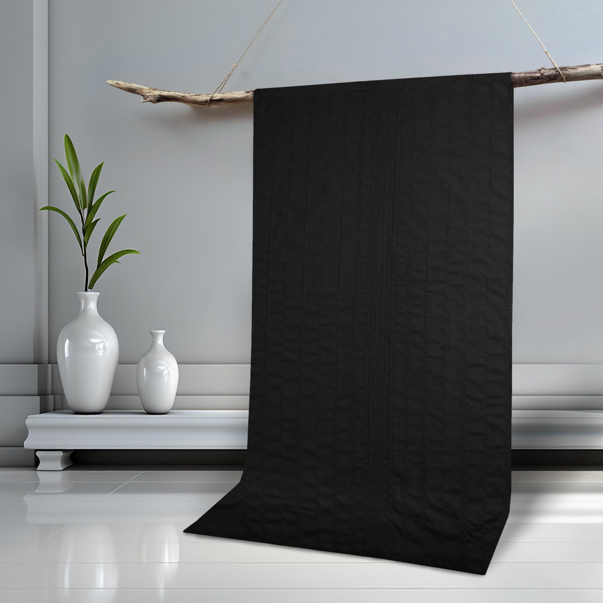 Men Unstitch Front Allover Embroidery With Bann/Placket Black