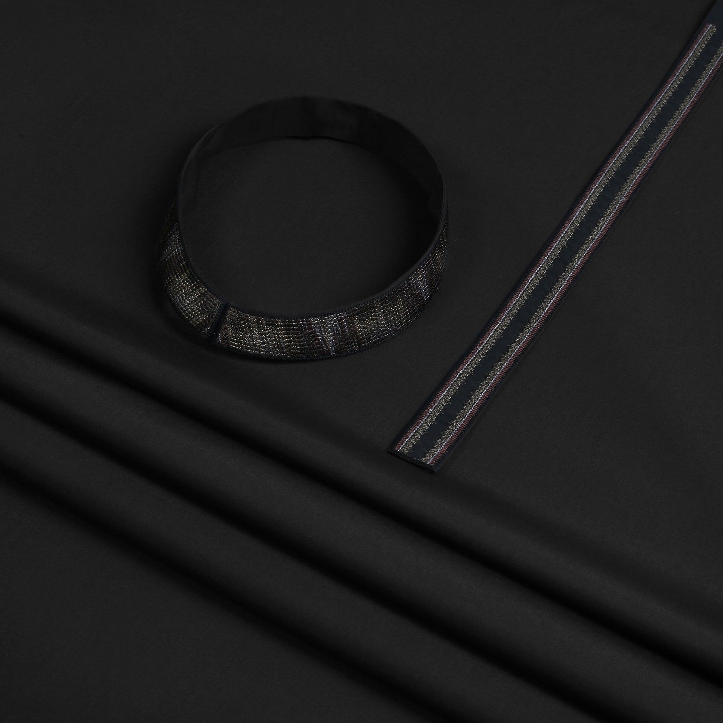 Men Unstitch 5-Colors Ikat Effect Embroidered Bann/Placket - Black