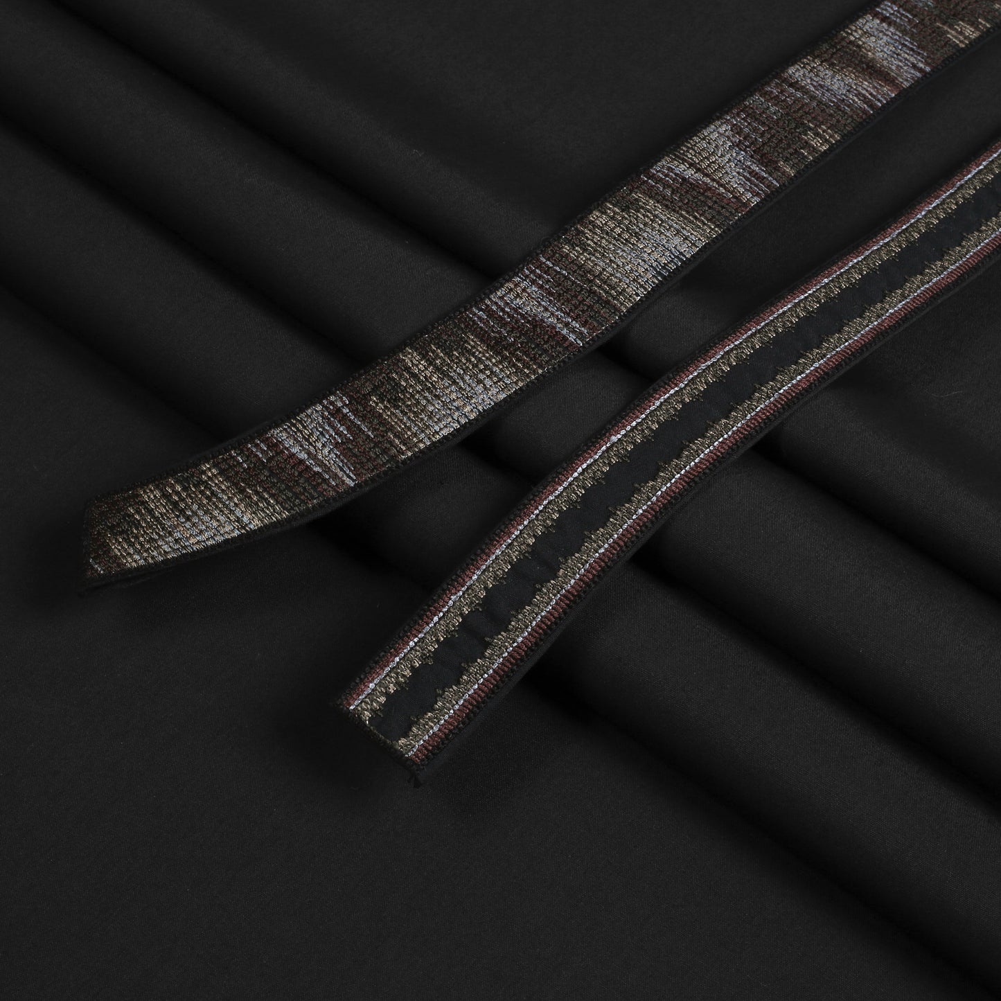 Men Unstitch 5-Colors Ikat Effect Embroidered Bann/Placket - Black