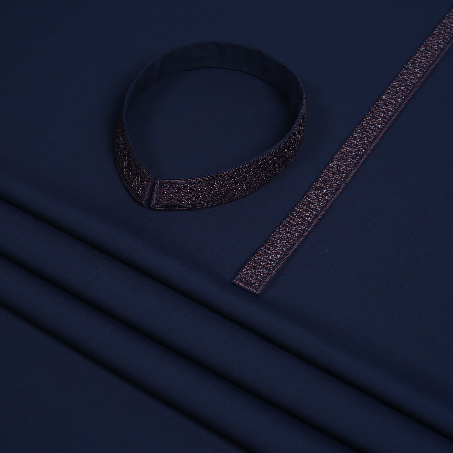 Men Unstitch 5-Colors Cross-Stitch Embroidered Bann/Placket - Navy