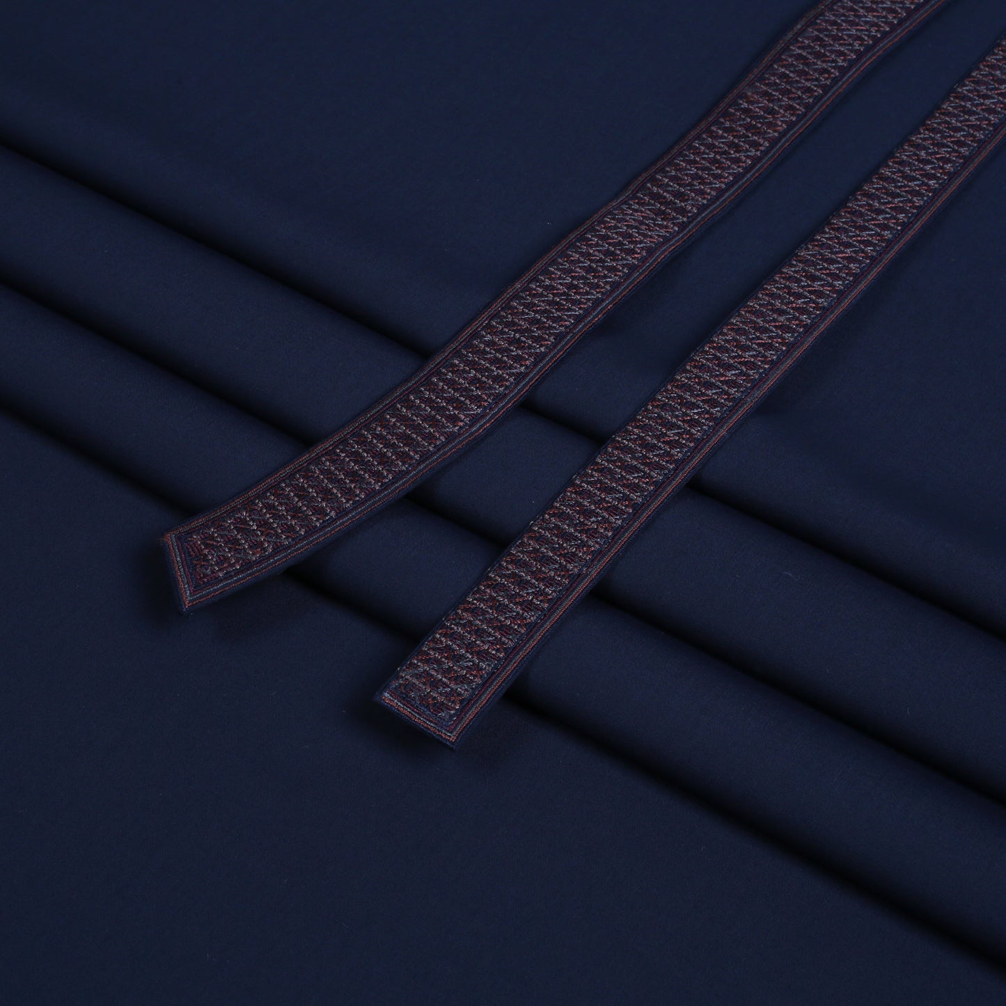 Men Unstitch 5-Colors Cross-Stitch Embroidered Bann/Placket - Navy