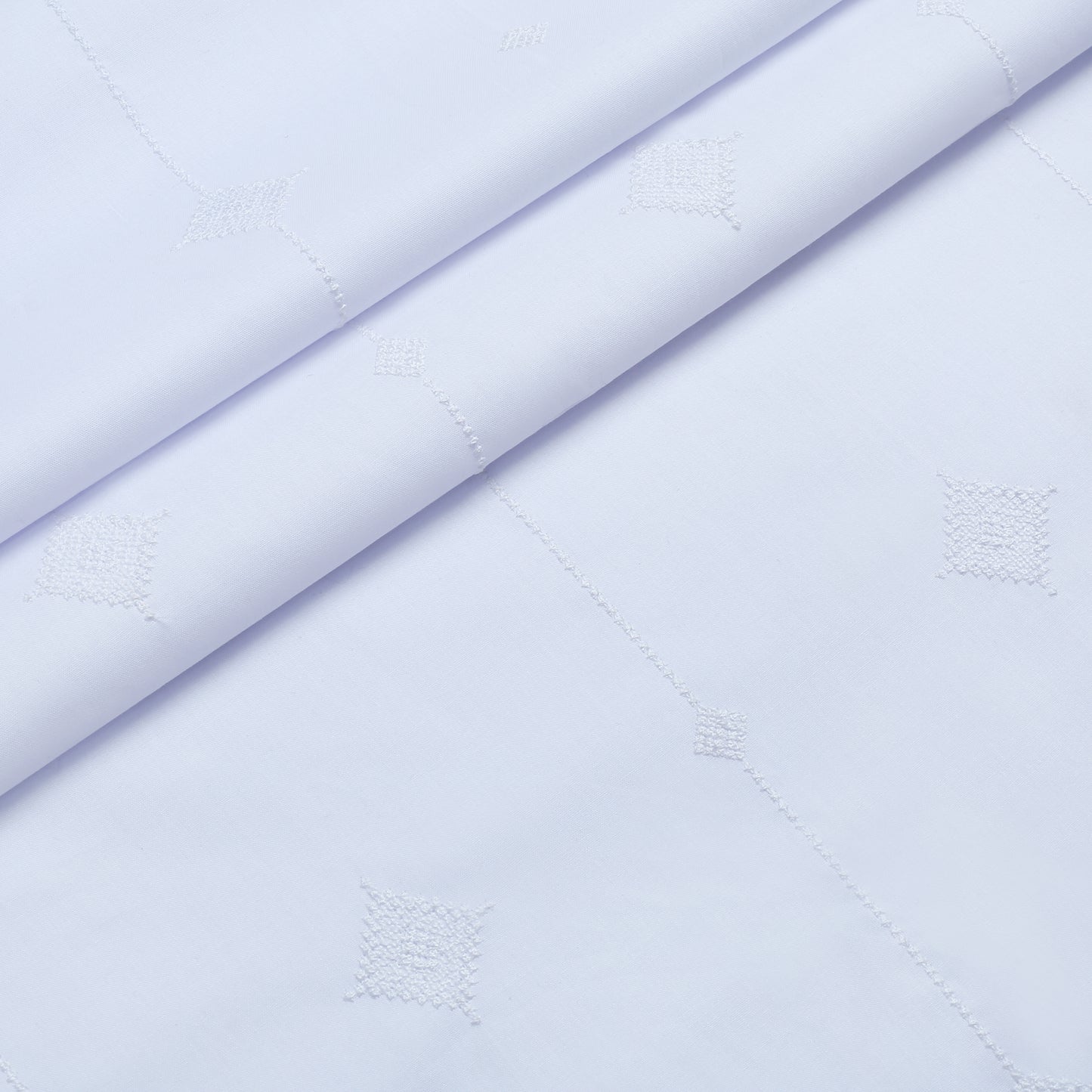 Men Unstitch Front Allover Cotton-Thread Embroidered Kameez Shalwar - White