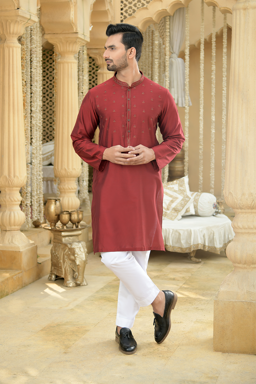 Shehnai Men Unstitch Embroidered Cotton-Silk Fabric