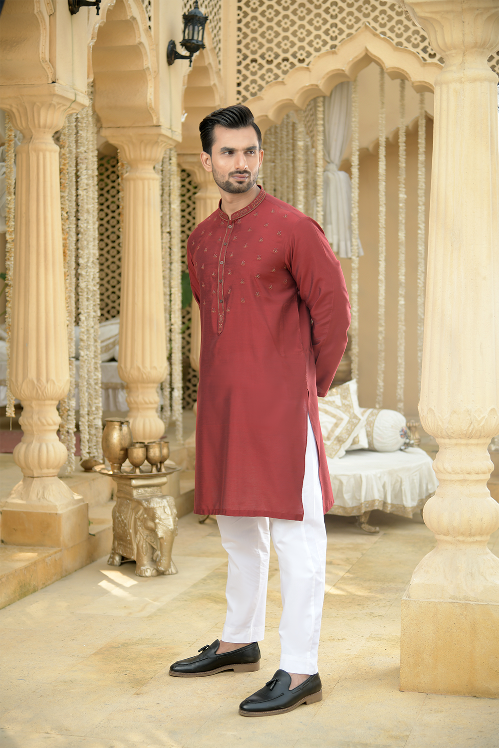 Unstitch Embroidered Cotton-Silk Fabric Kurta Currant