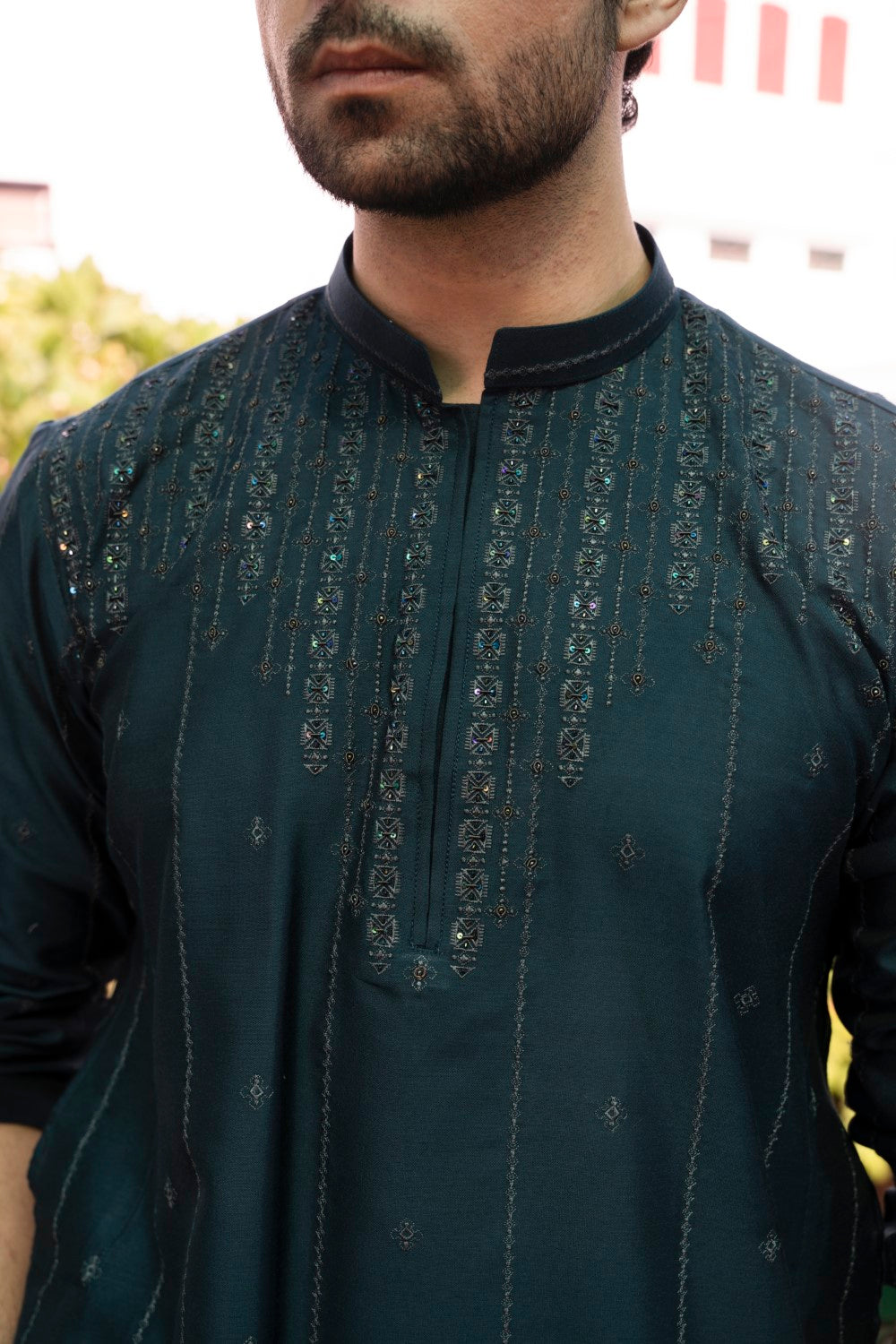 Men Unstitch Formal Embroidered With Allover Pattern Kameez Shalwar Prussian