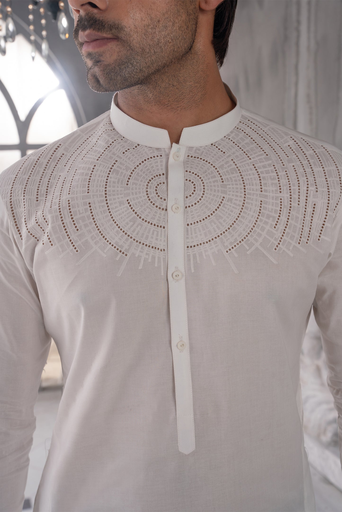 Off-White Embroidered Kameez Shalwar - Fine Cotton