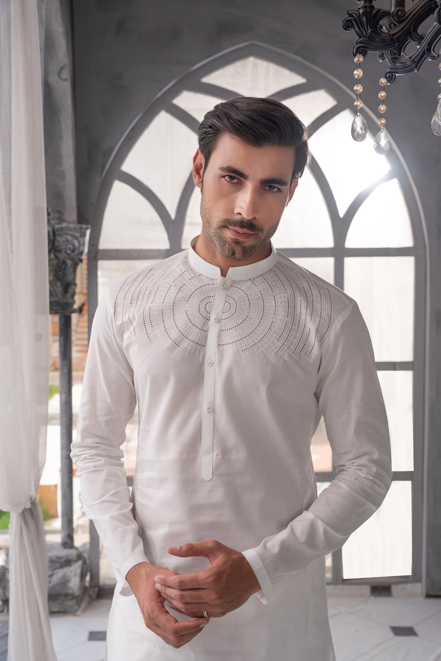 Off-White Embroidered Kameez Shalwar - Fine Cotton