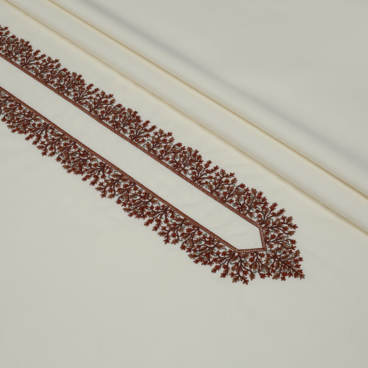 Men Kashmiri Embroidered Wash-N-Wear Fabric Unstitch Kameez Shalwar Cream