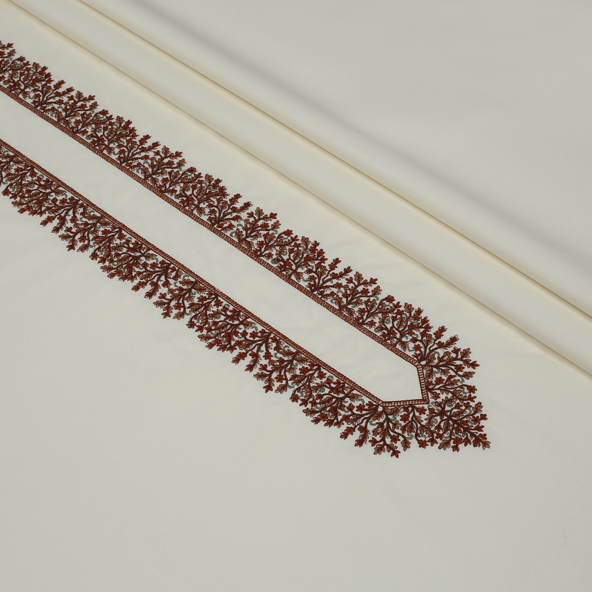 Men Kashmiri Embroidered Wash-N-Wear Fabric Unstitch Kameez Shalwar Cream