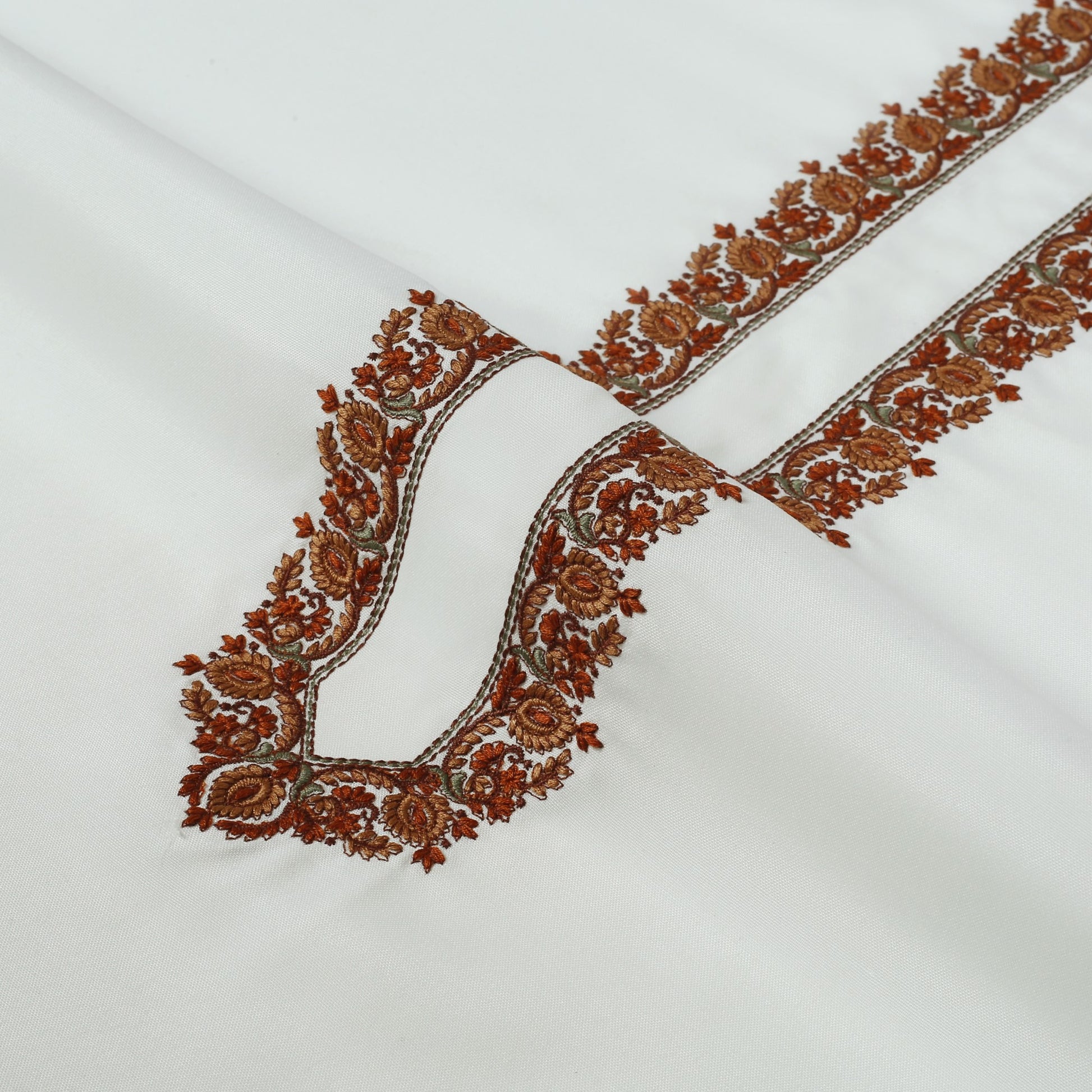 Off-White Men Kashmiri Embroidered Wash-N-Wear Fabric Unstitch