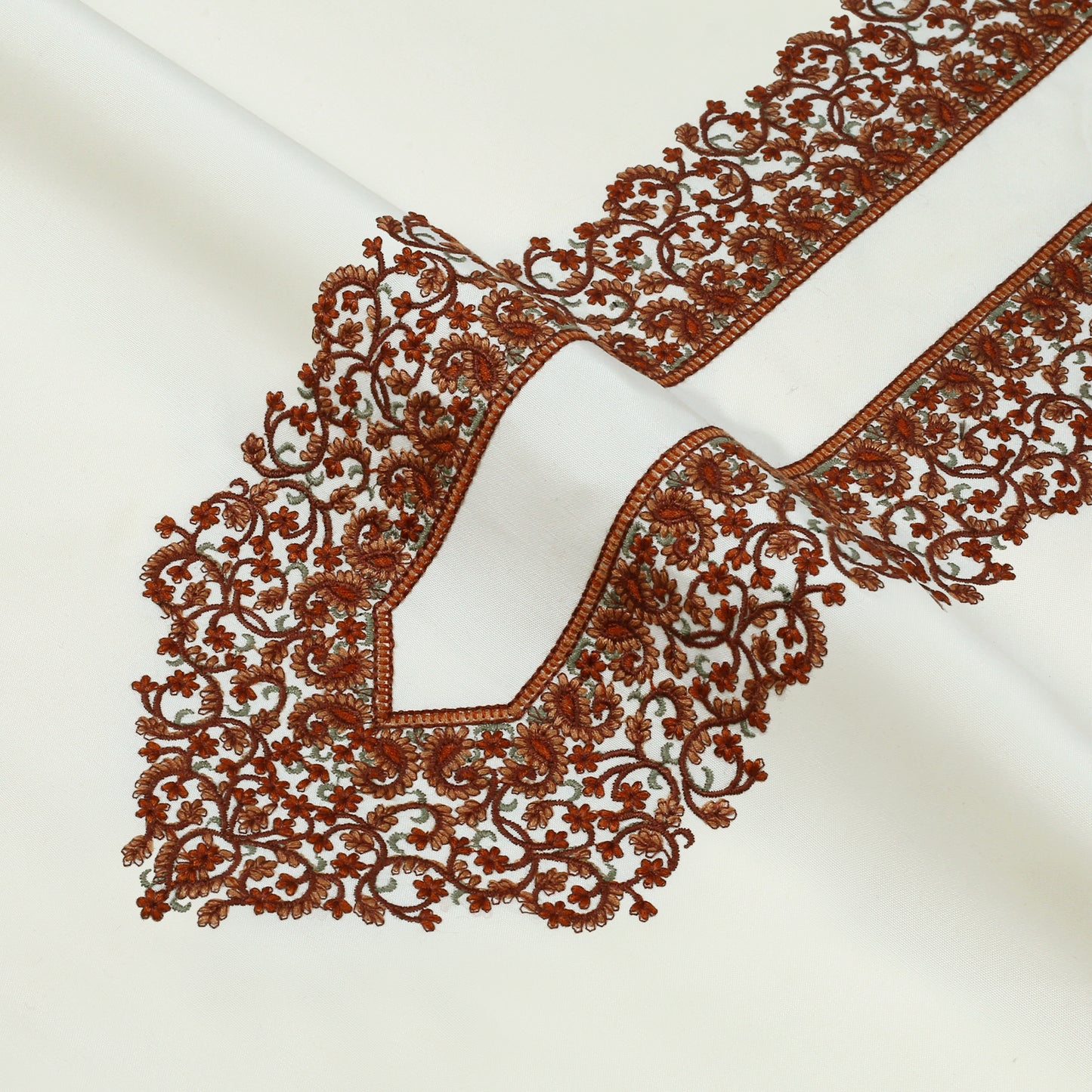 Men Kashmiri Embroidered Wash-N-Wear Fabric Unstitch Kameez Shalwar Cream