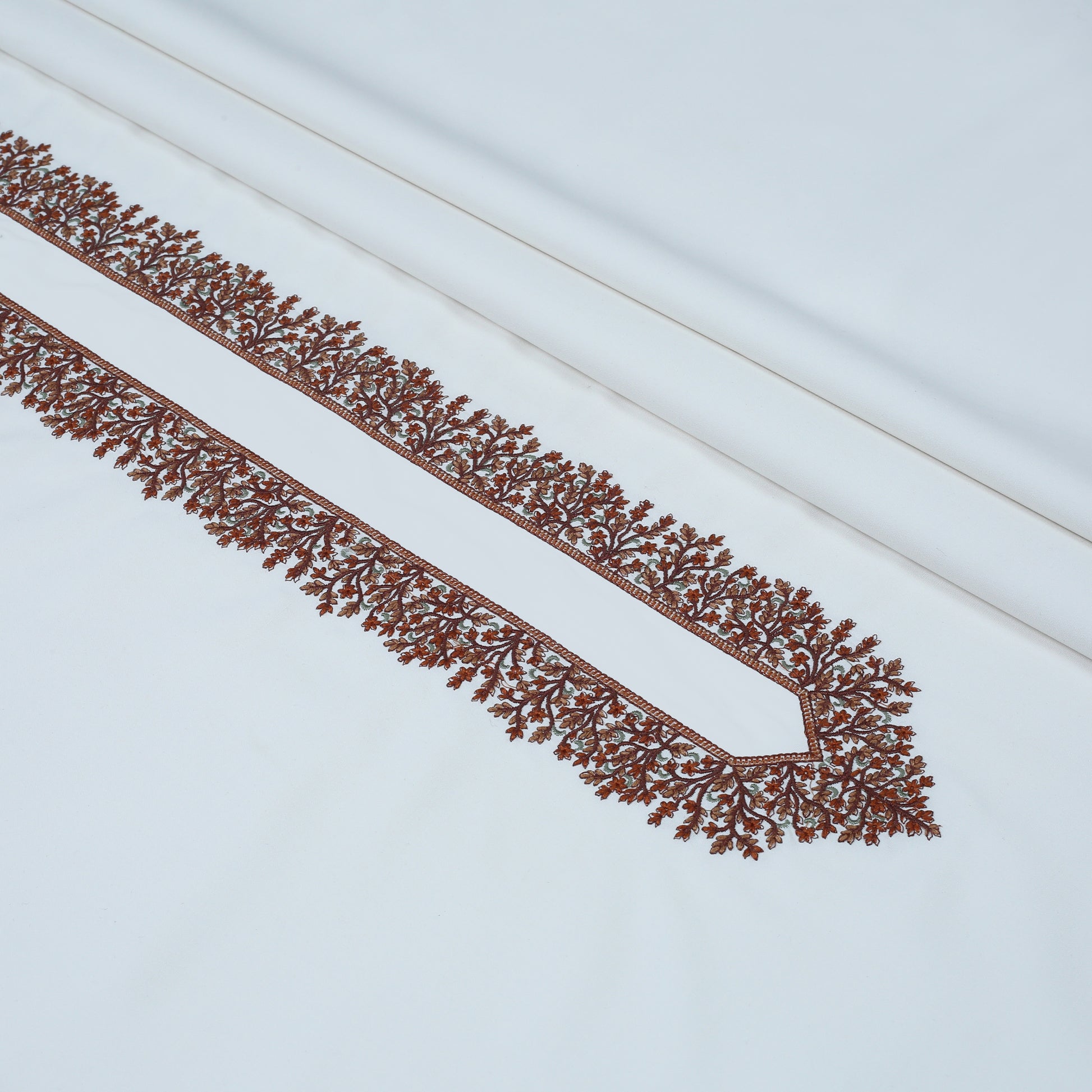 Men Kashmiri Embroidered Wash-N-Wear Fabric Unstitch Kameez Shalwar Off-White