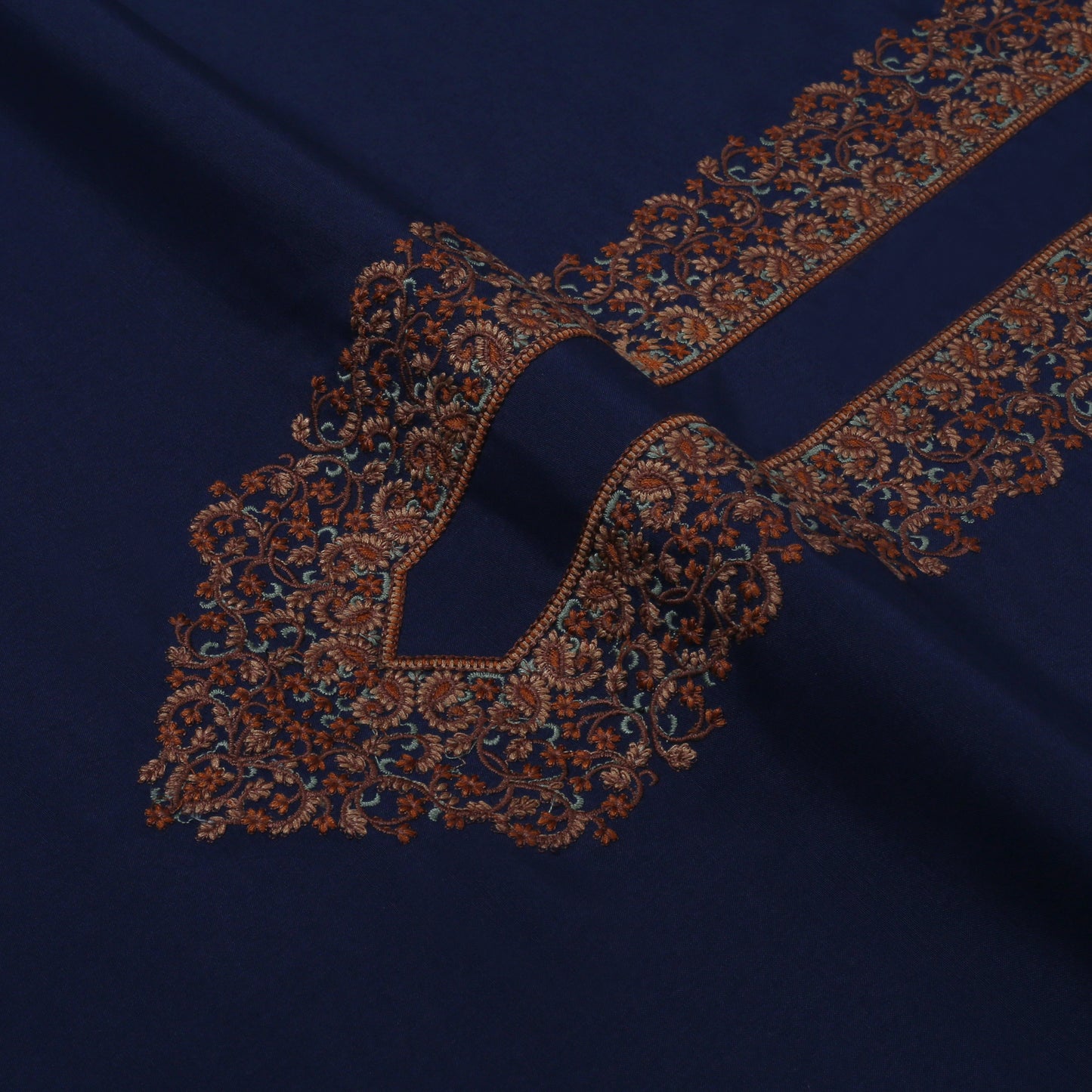 Men Kashmiri Embroidered Wash-N-Wear Fabric Unstitch Kameez Shalwar Navy-Blue