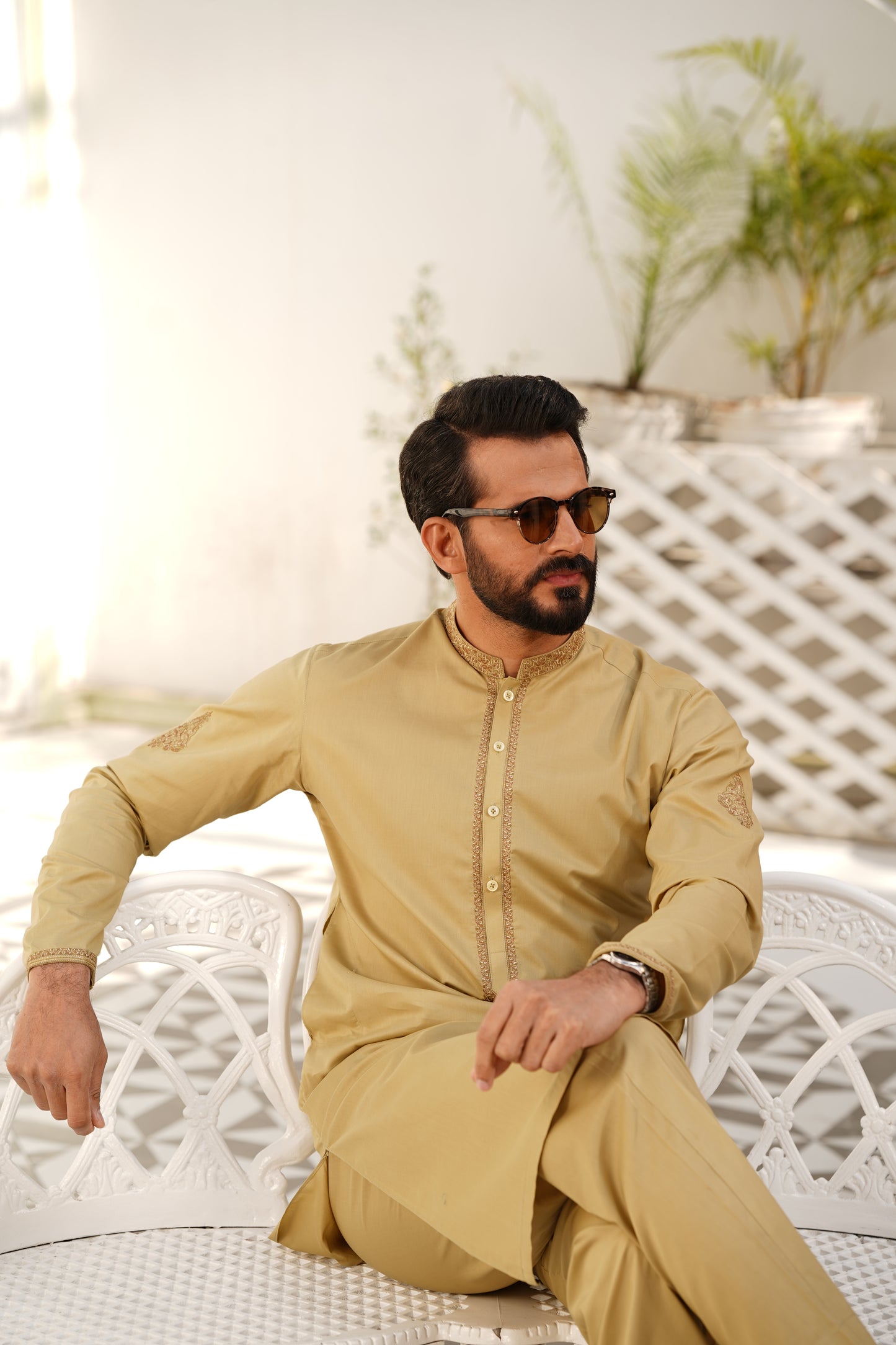Arylide-Yellow Embroidered Kameez Shalwar