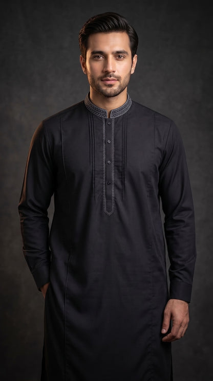 Embroidered With Semi-Tailored Pintex Work Kameez Shalwar | Premium Unstitched Fabric For Men