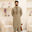 Men Unstitch Tarkashi Effect Embroidered Neckline & Bann Kameez Shalwar With Contrast Colors & Signature Pattern Embroidery Design - Olive-Khaki
