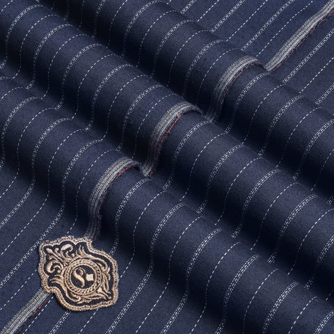 Navy Claasic Jacquard  Kurta | Unstitched Fabric For Men
