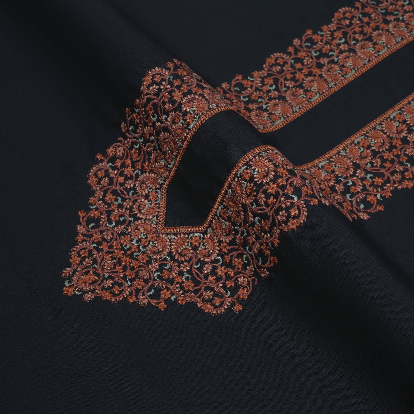 Men Kashmiri Embroidered Wash-N-Wear Fabric Unstitch Kameez Shalwar Black