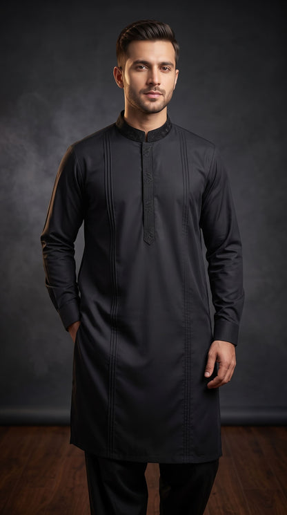 Embroidered With Semi-Tailored Pintex Work Kameez Shalwar | Premium Unstitched Fabric For Men