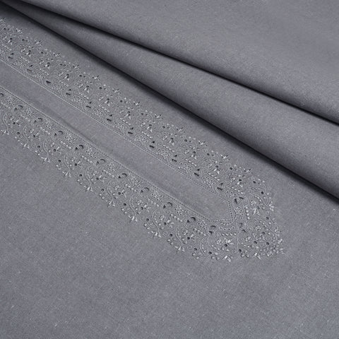 Grey Embroidered With Cutwork Needle Work Kameez Shalwar | Wasaya Khaddar Unstitched Fabric For Men