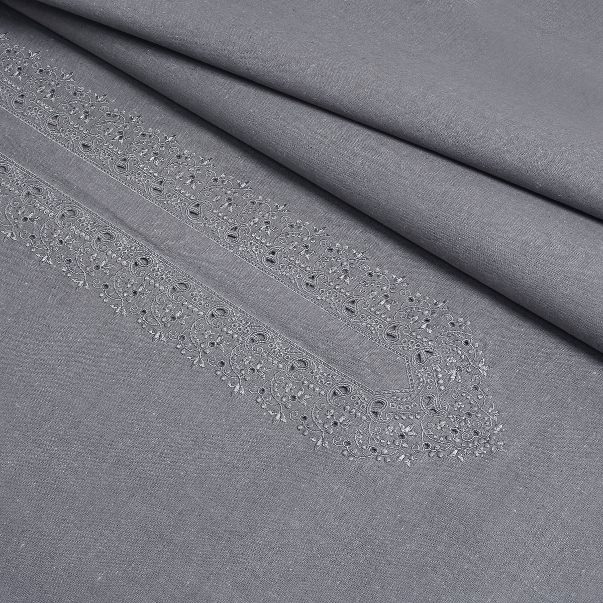 Grey Embroidered With Cutwork Needle Work Kameez Shalwar | Wasaya Khaddar Unstitched Fabric For Men