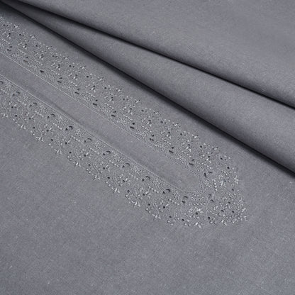 Grey Embroidered With Cutwork Needle Work Kameez Shalwar | Wasaya Khaddar Unstitched Fabric For Men