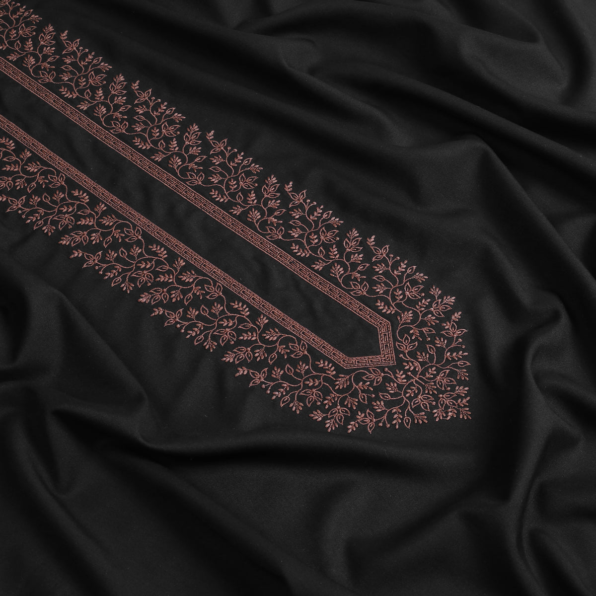 Black Floral Kashmiri Embroidered | Premium Unstitched Fabric For Men