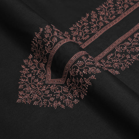 Black Floral Kashmiri Embroidered | Premium Unstitched Fabric For Men