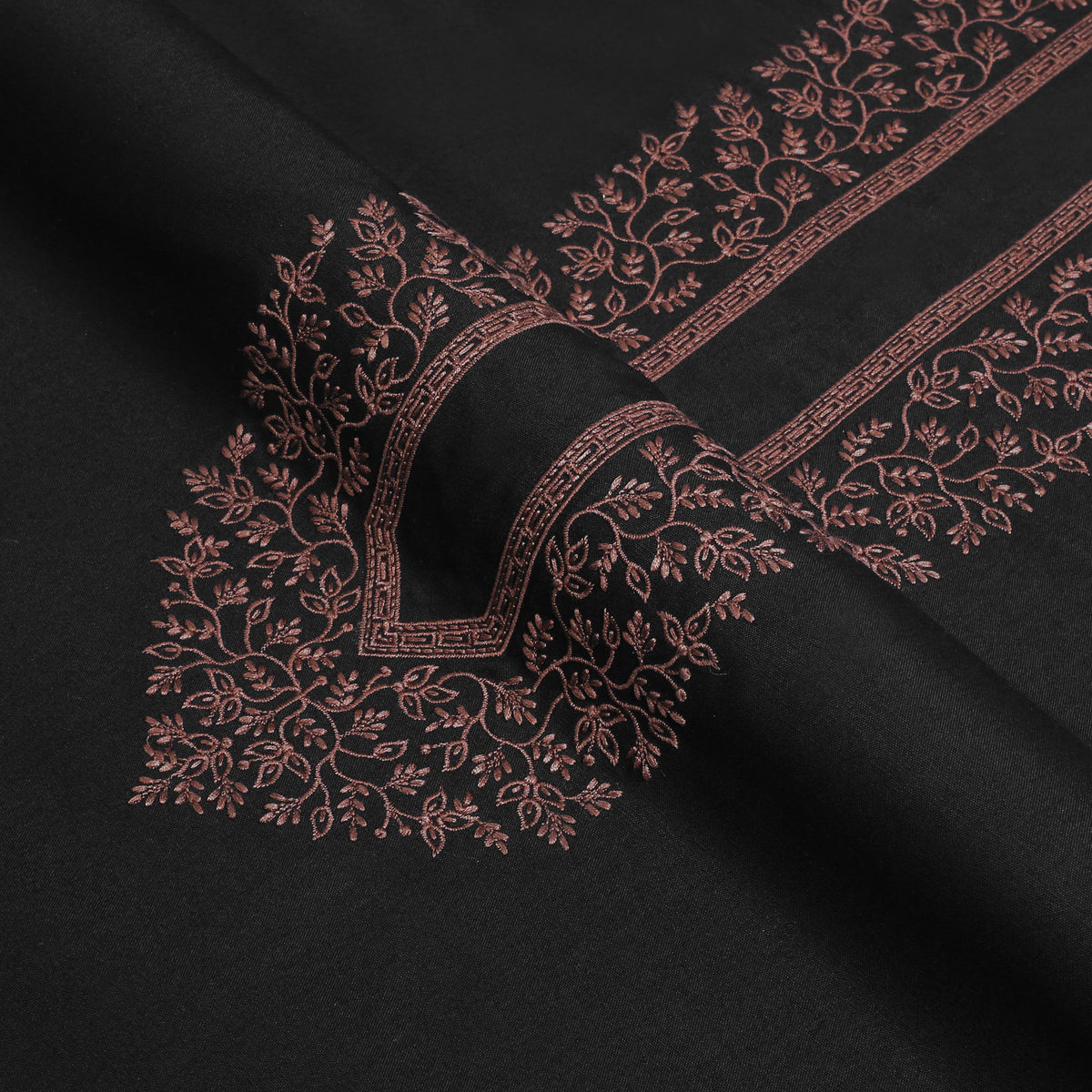 Black Floral Kashmiri Embroidered | Premium Unstitched Fabric For Men