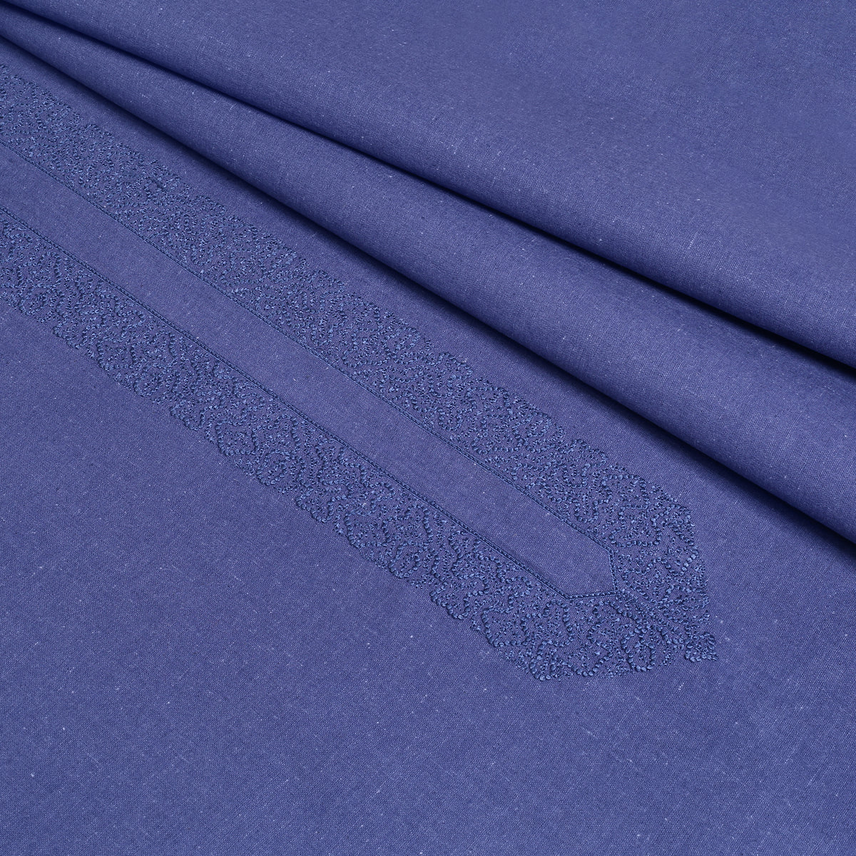 Blue Embroidered With Cutwork Needle Work Kameez Shalwar | Wasaya Khaddar Unstitched Fabric For Men