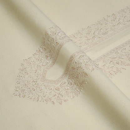 Cream Embroidered Kameez Shalwar | Silk Karandi Unstitched Fabric For Men