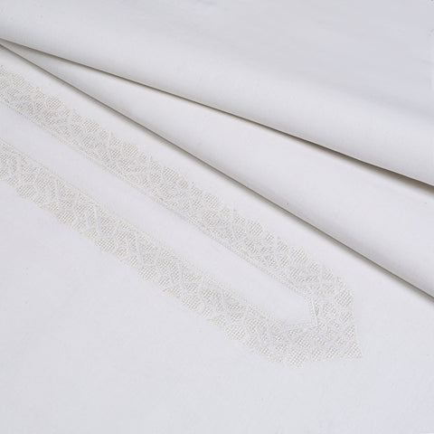 Offwhite Embroidered Kameez Shalwar | Silk Karandi Unstitched Fabric For Men