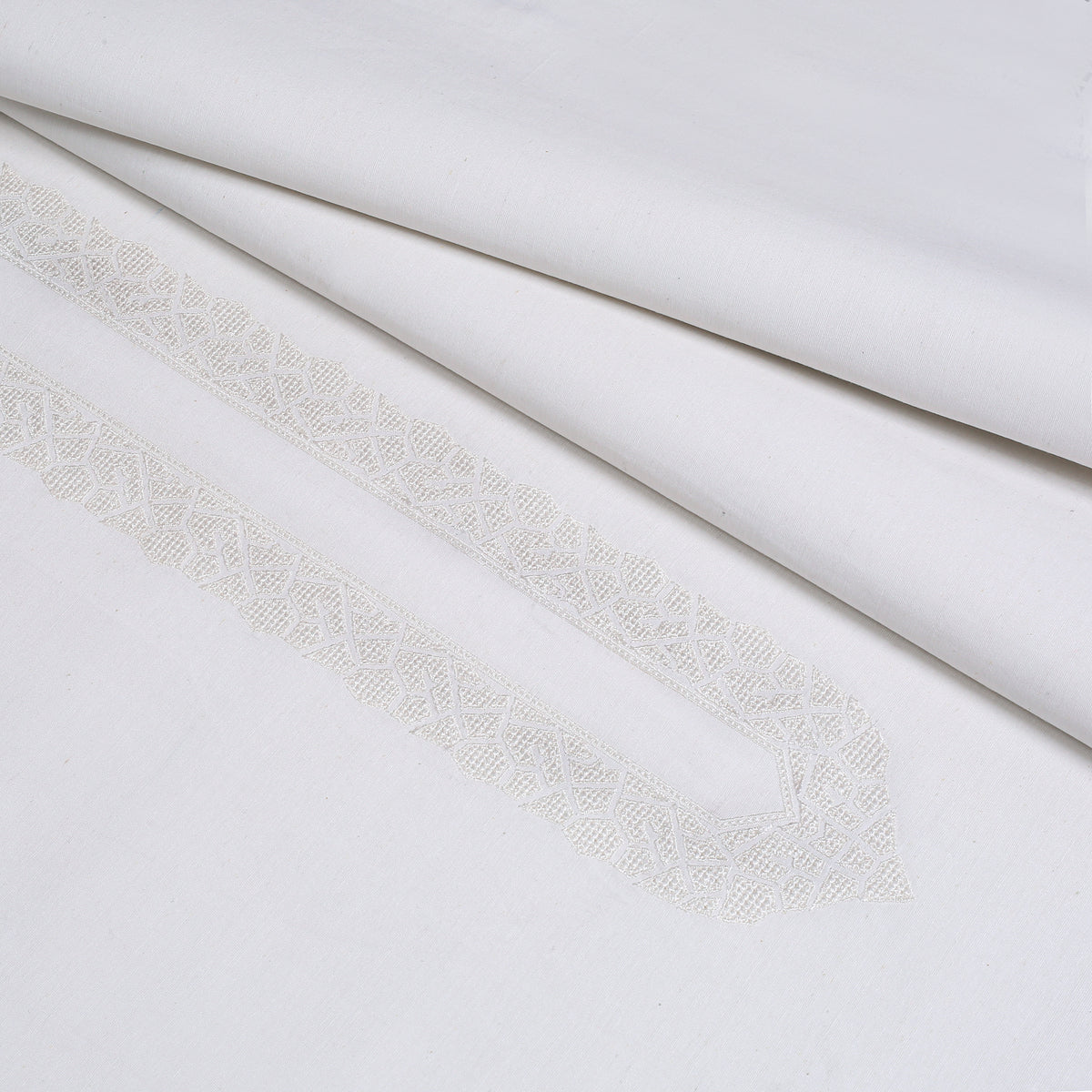 Offwhite Embroidered Kameez Shalwar | Silk Karandi Unstitched Fabric For Men