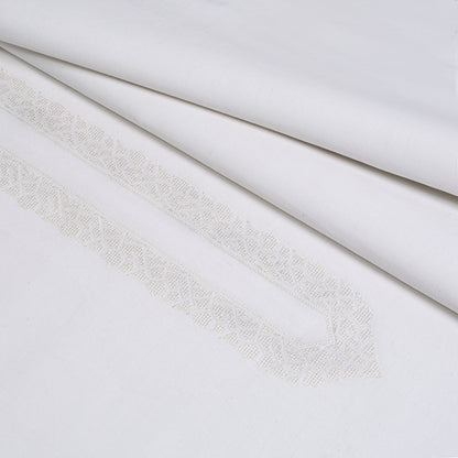 Offwhite Embroidered Kameez Shalwar | Silk Karandi Unstitched Fabric For Men