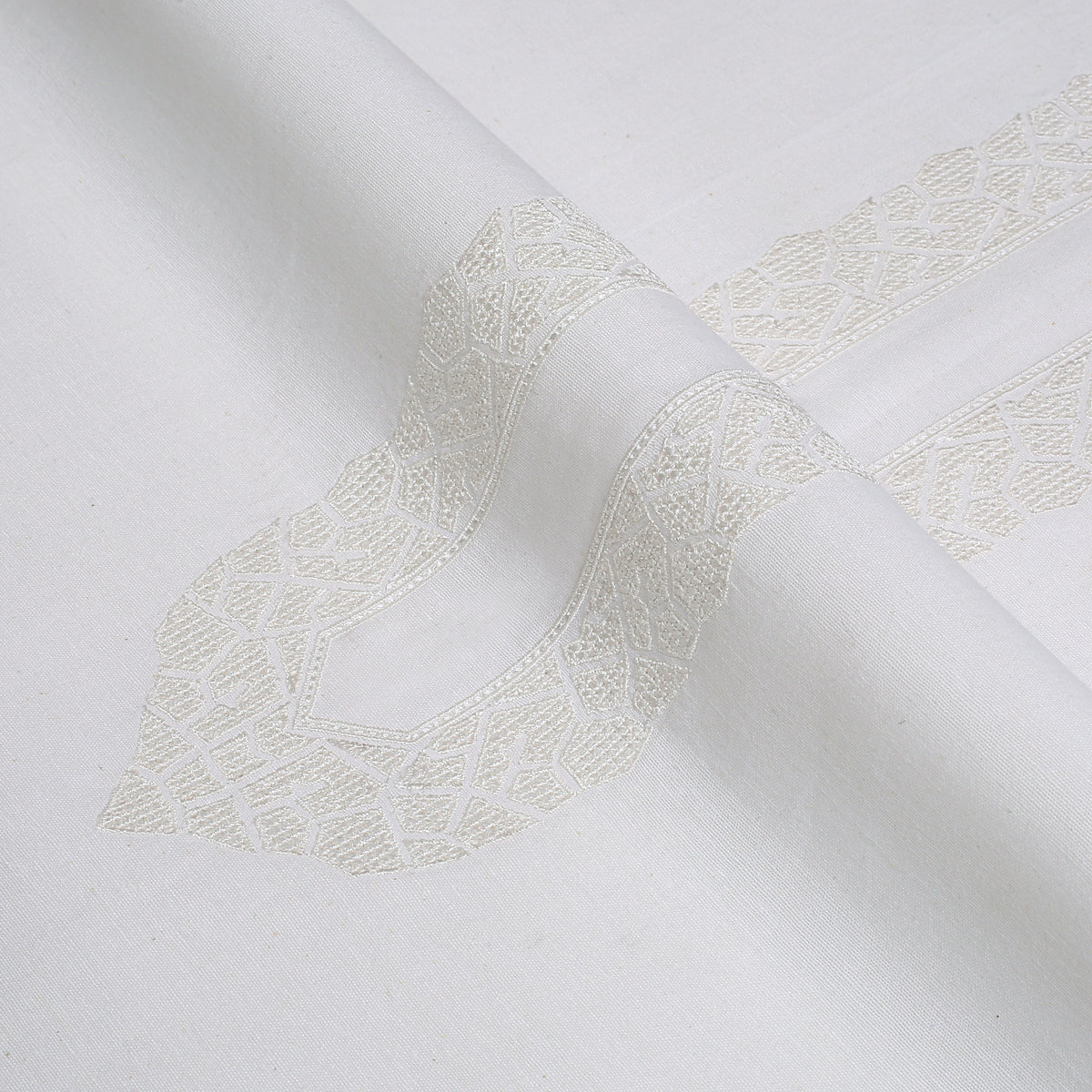 Offwhite Embroidered Kameez Shalwar | Silk Karandi Unstitched Fabric For Men