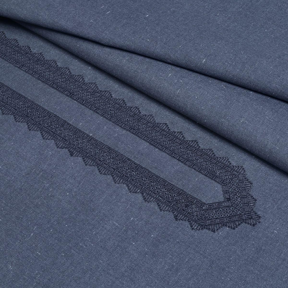 Blue-Zephyr Embroidered With Cutwork Needle Work Kameez Shalwar | Wasaya Khaddar Unstitched Fabric For Men