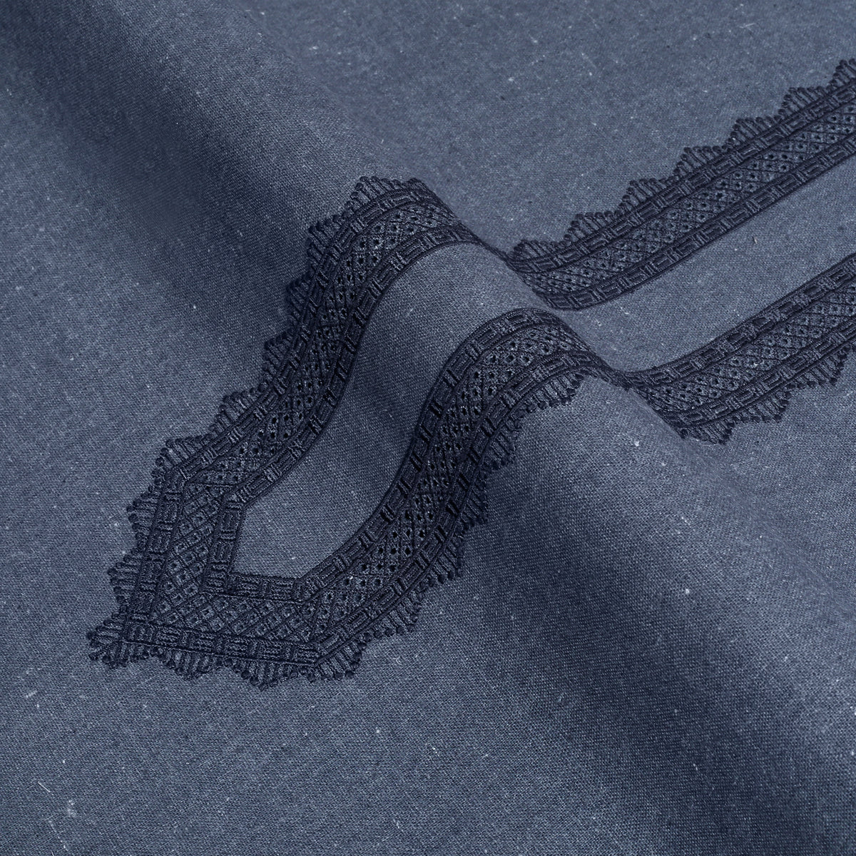 Blue-Zephyr Embroidered With Cutwork Needle Work Kameez Shalwar | Wasaya Khaddar Unstitched Fabric For Men