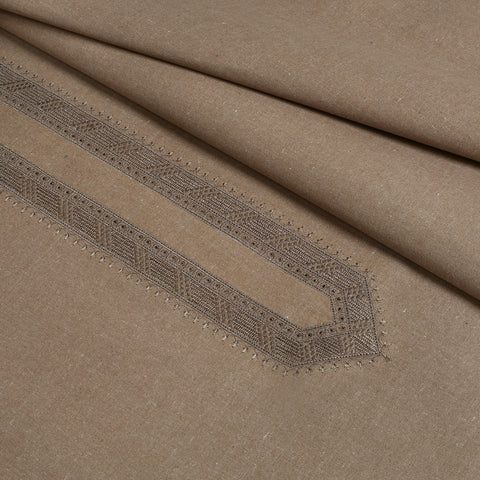 Taupe Embroidered With Cutwork Needle Work Kameez Shalwar | Wasaya Khaddar Unstitched Fabric For Men