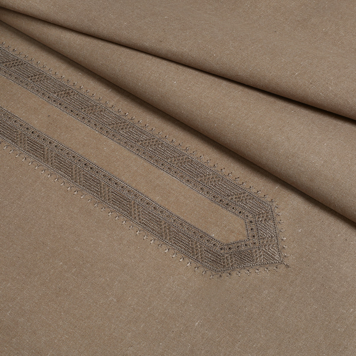 Taupe Embroidered With Cutwork Needle Work Kameez Shalwar | Wasaya Khaddar Unstitched Fabric For Men