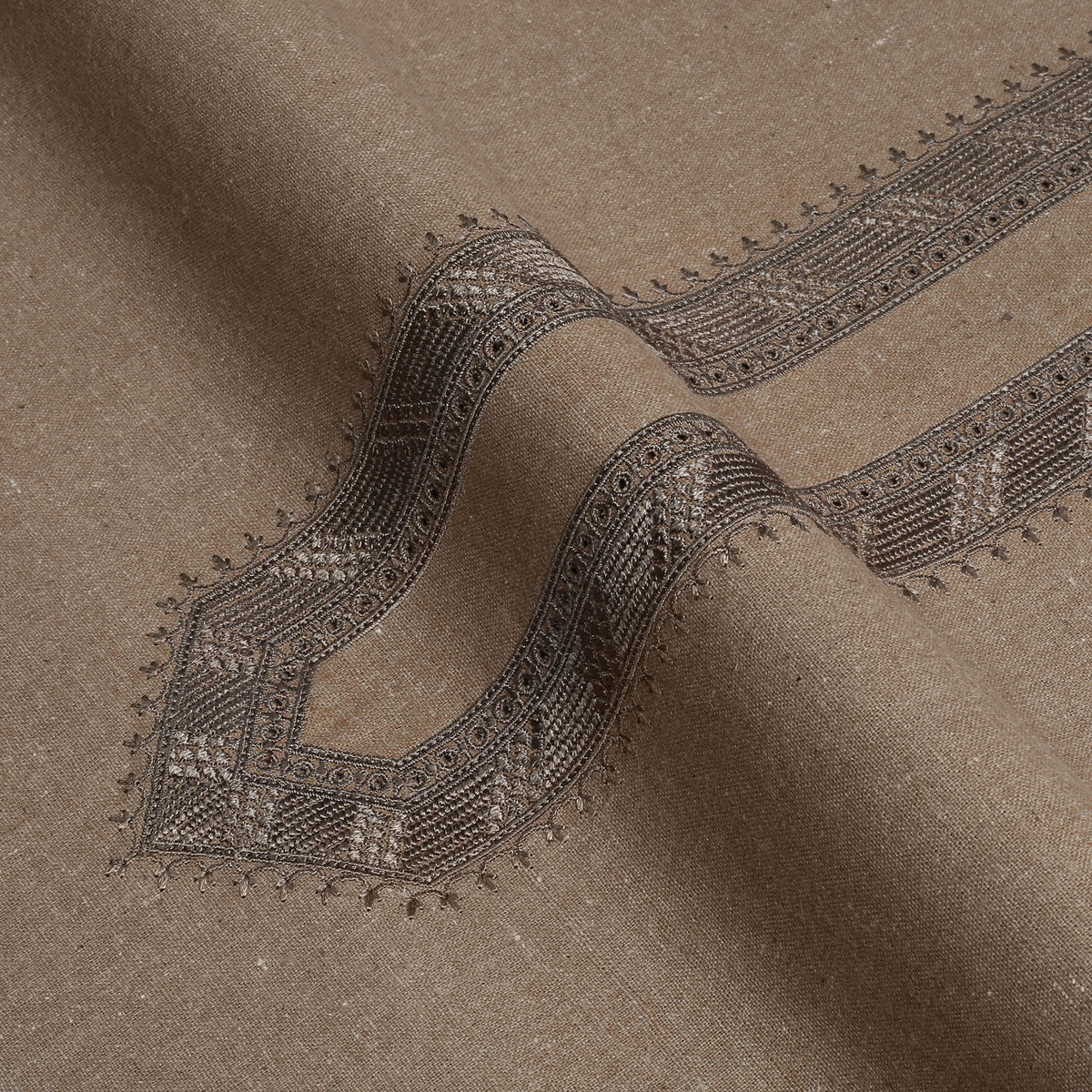 Taupe Embroidered With Cutwork Needle Work Kameez Shalwar | Wasaya Khaddar Unstitched Fabric For Men