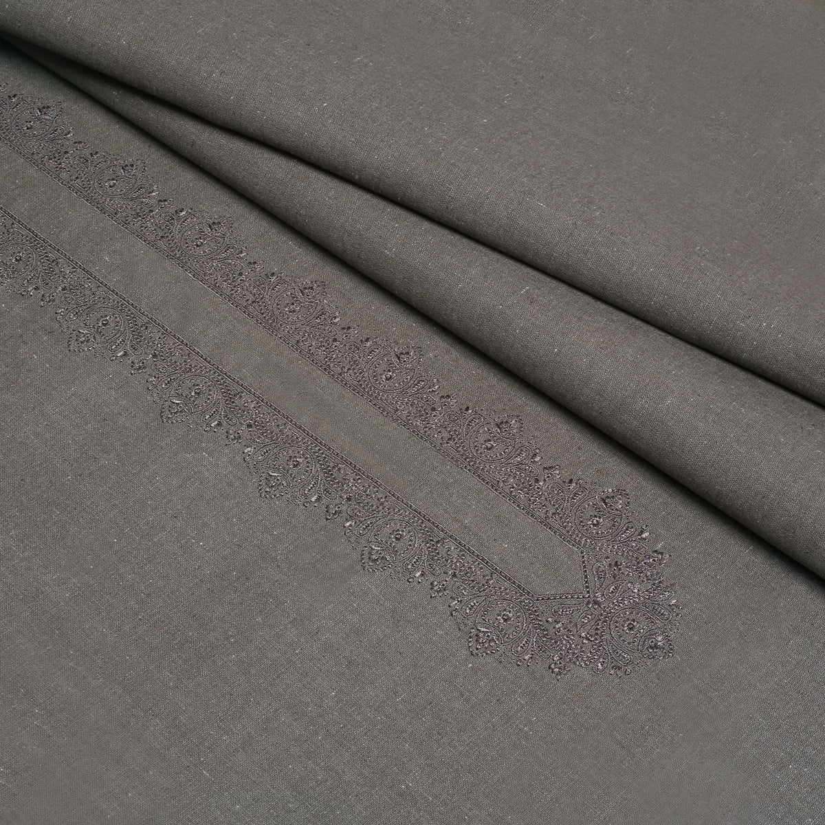Pewter-Dust Embroidered With Cutwork Needle Work Kameez Shalwar | Wasaya Khaddar Unstitched Fabric For Men